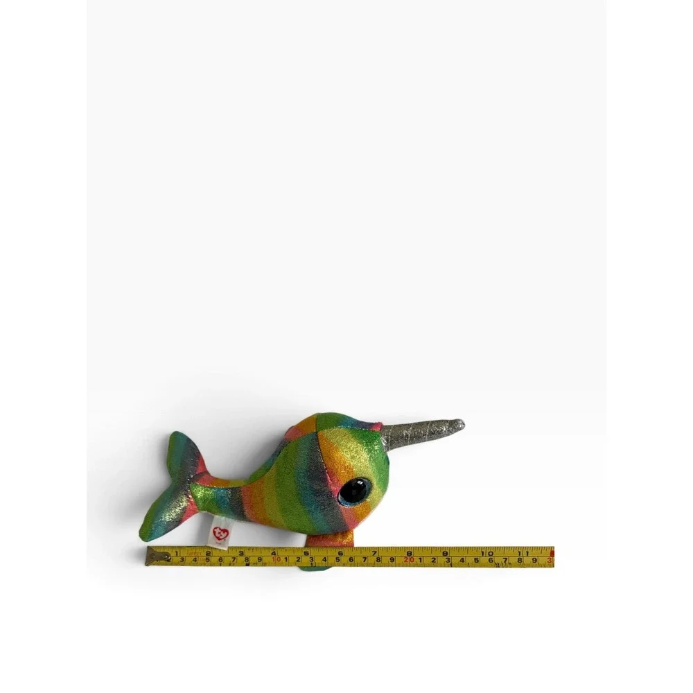 Ty Beanie Boos Nori Narwhal Rainbow Glitter Plush 9